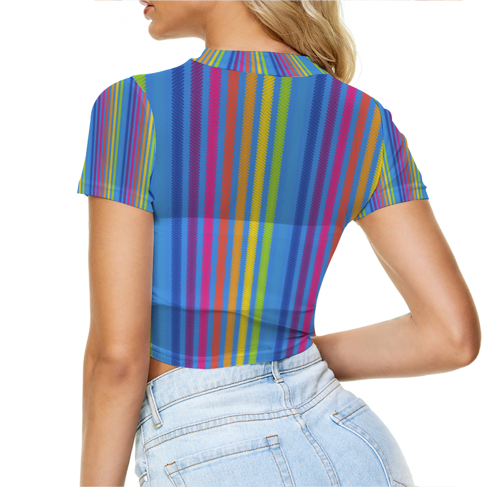 Rainbow Stripe Mesh Crop Top See Through