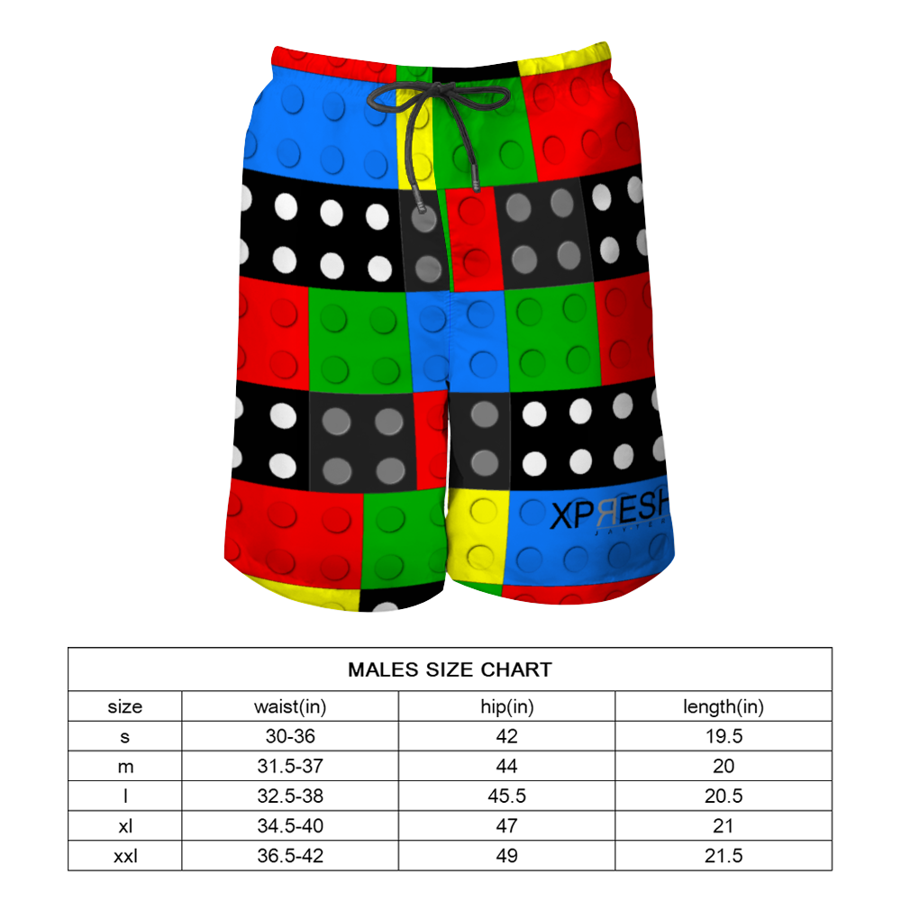 Xpreshun Lego Blocks Quick Drying Swim Trunks Beach Shorts with Mesh Lining