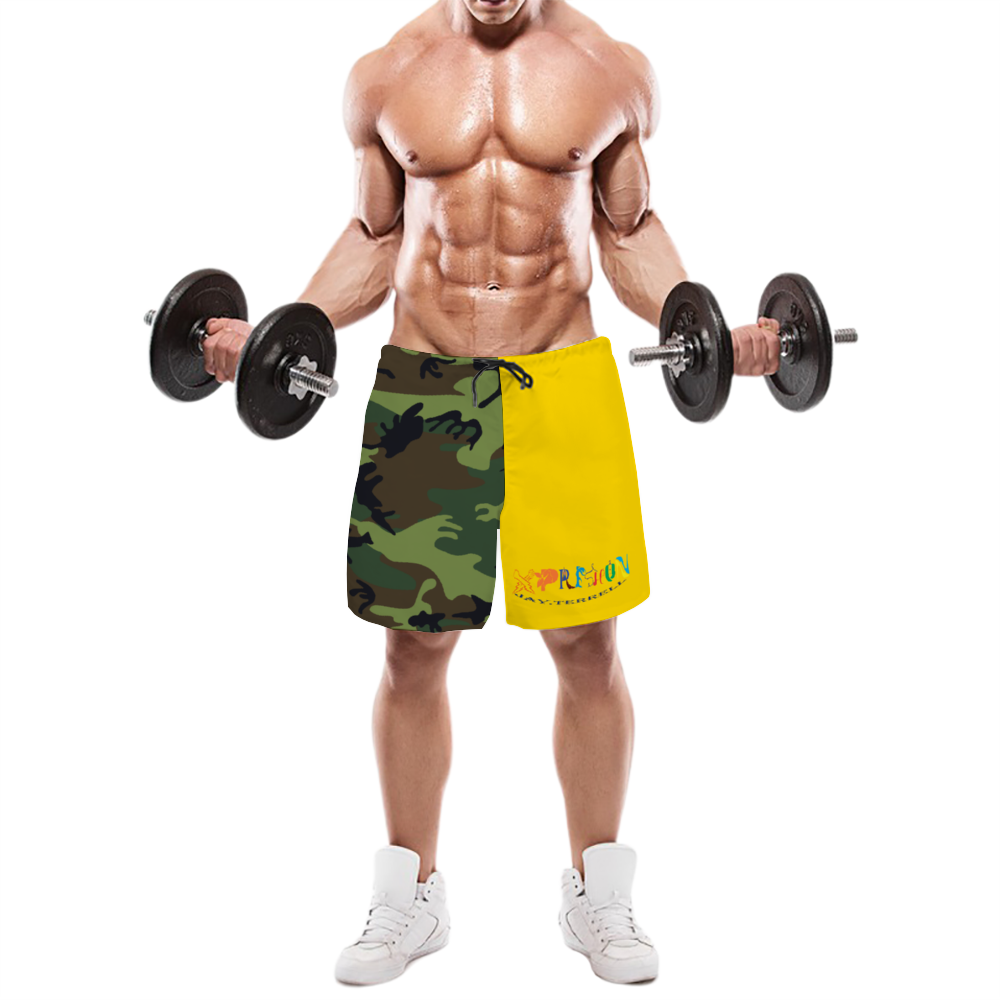 Gold and Camo Quick Drying Swim Trunks Beach Shorts with Mesh Lining