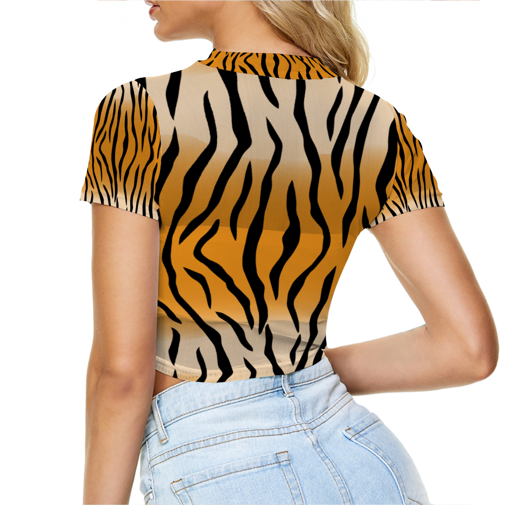 Xpreshun Leopard Print Sheer Tee Mesh Crop Top See Through