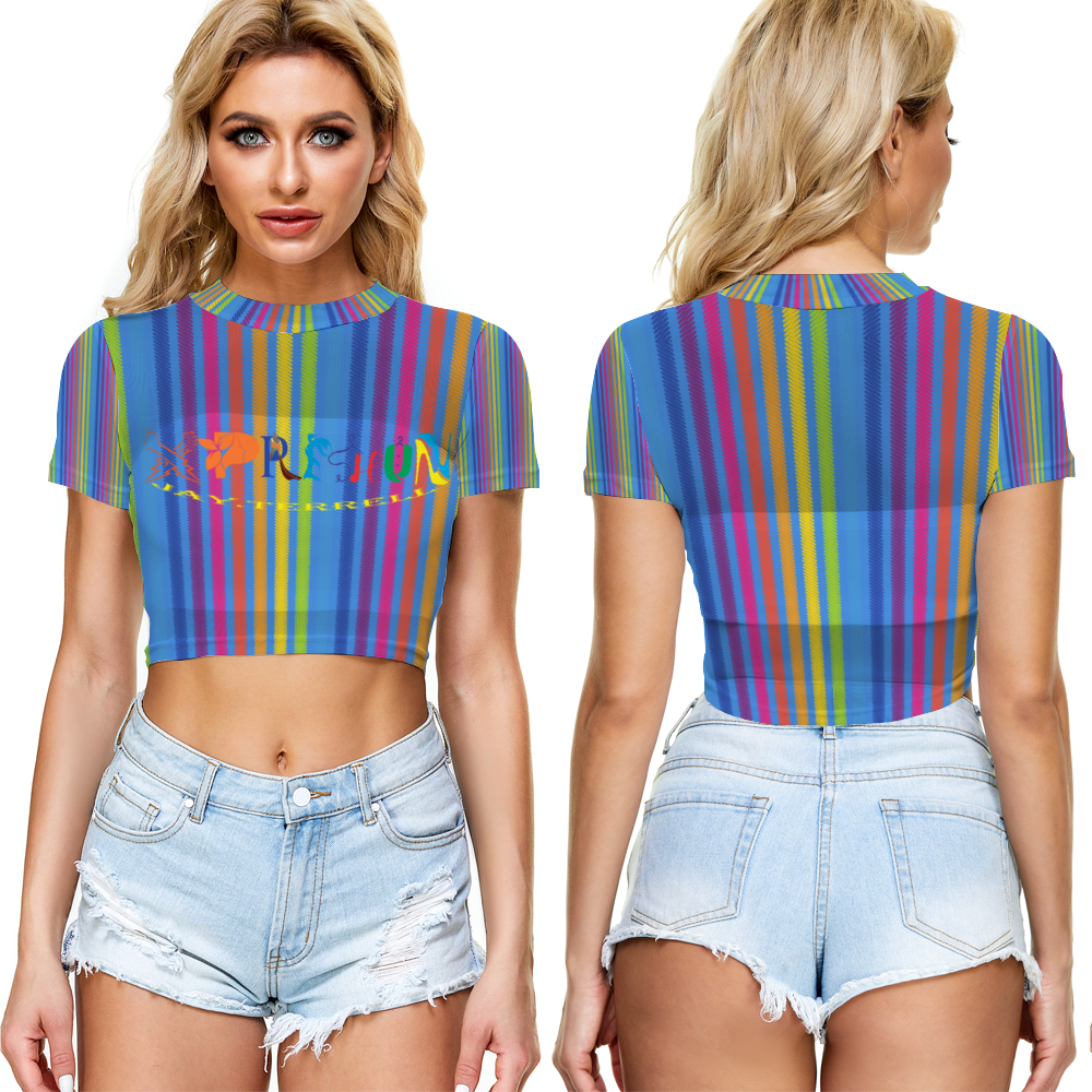 Rainbow Stripe Mesh Crop Top See Through