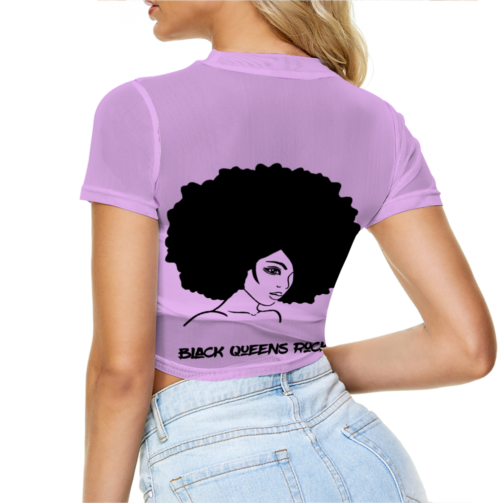 Xpreshun Black Queens Rock Sheer Tee Mesh Crop Top See Through
