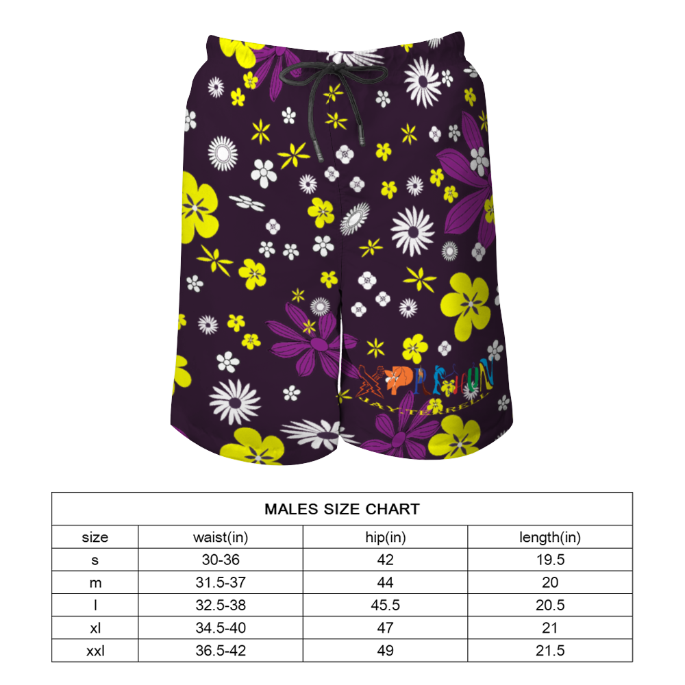 Xpreshun Wild Flower Quick Drying Swim Trunks Beach Shorts with Mesh Lining