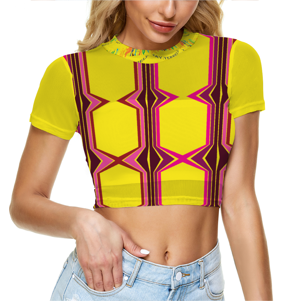 Custom All Over Print Sheer Tee Mesh Crop Top See Through