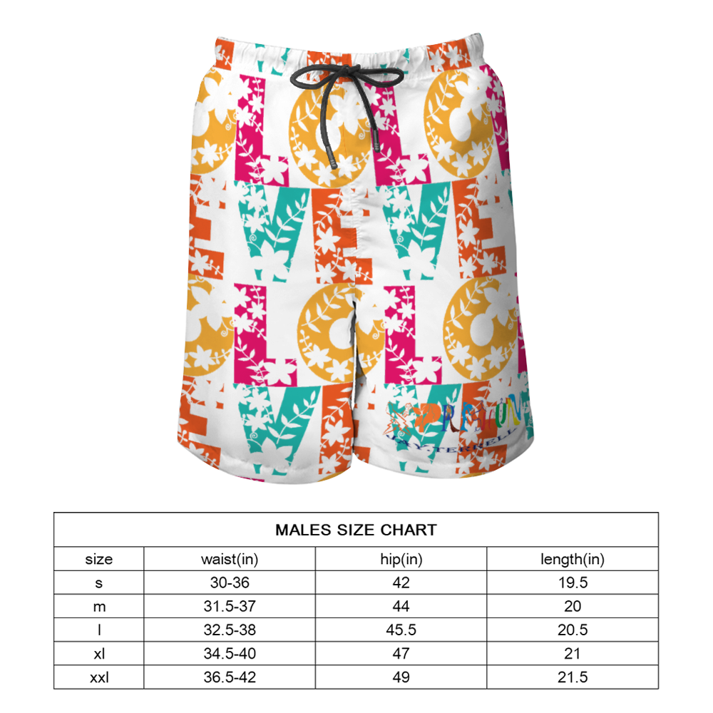 Xpreshun Love Men's Quick Drying Swim Trunks Beach Shorts with Mesh Lining