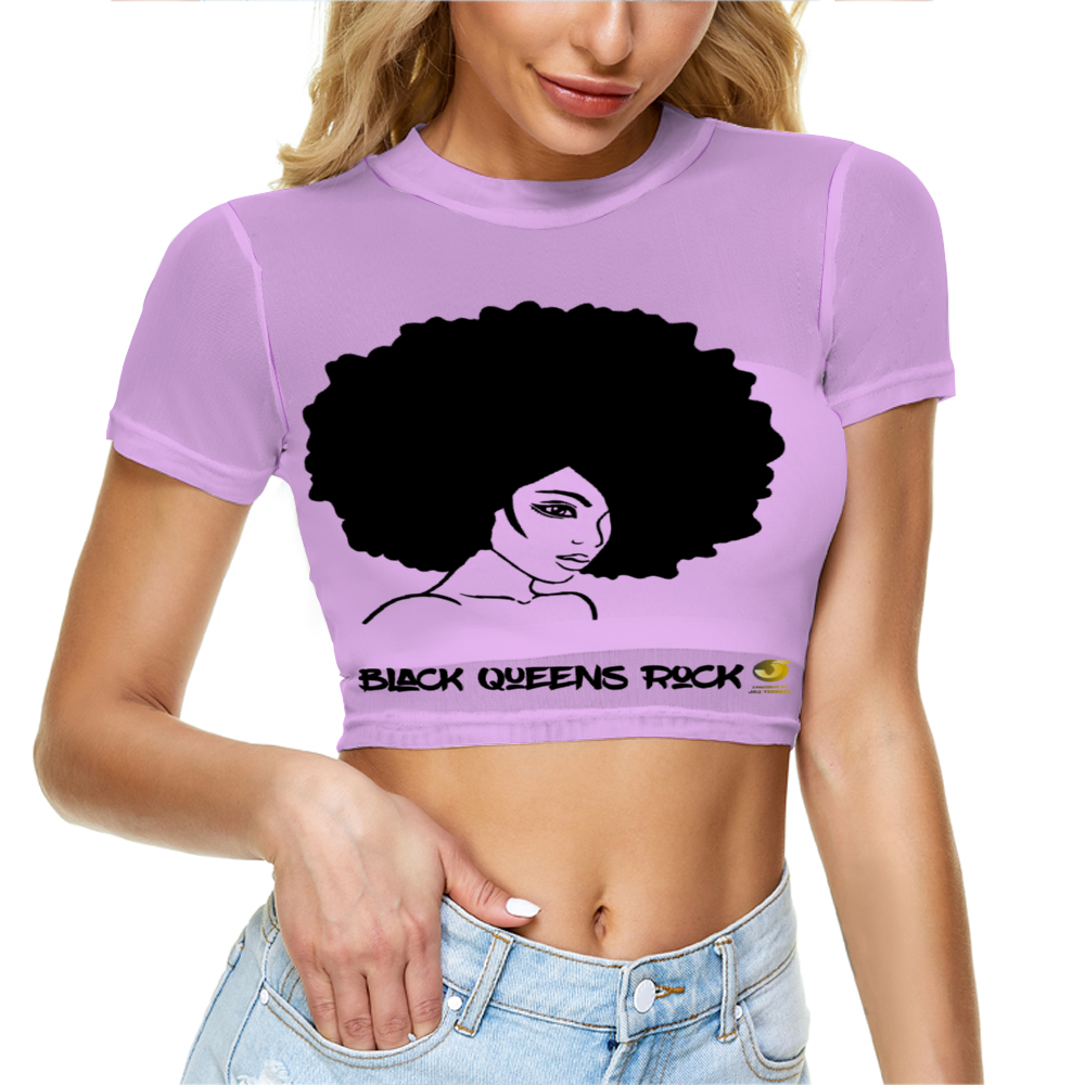Xpreshun Black Queens Rock Sheer Tee Mesh Crop Top See Through