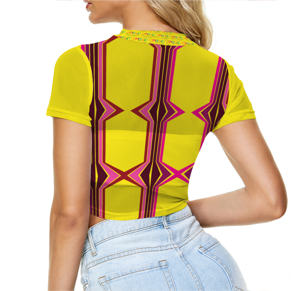 Custom All Over Print Sheer Tee Mesh Crop Top See Through