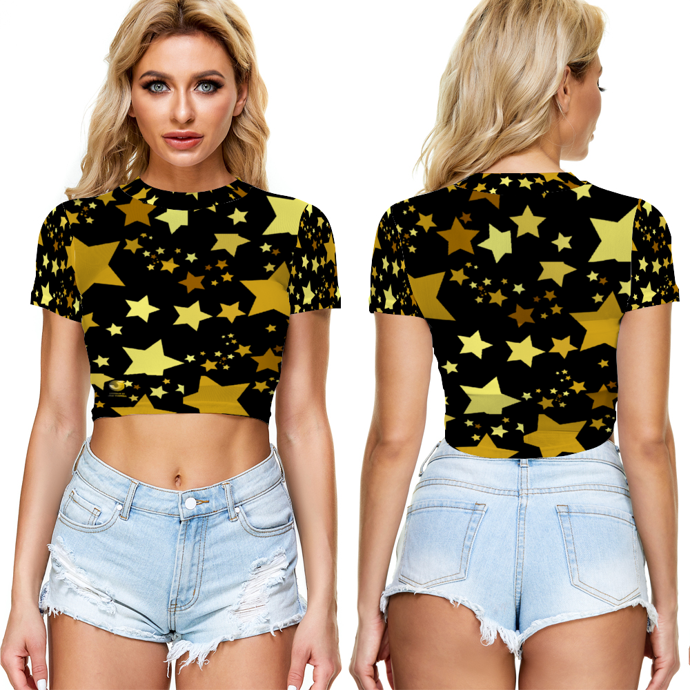 Xpreshun Stars in black Sheer Tee Mesh Crop Top See Through