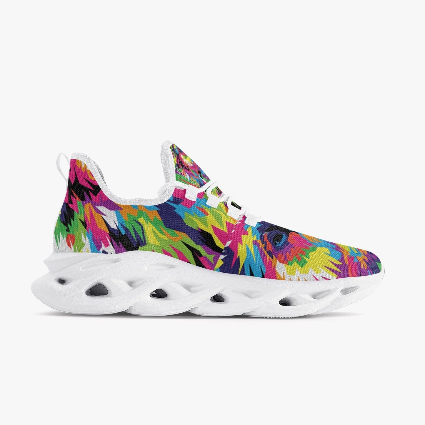 Animal Print Bounce Mesh Knit Sneakers - White - Xpreshun Fashions