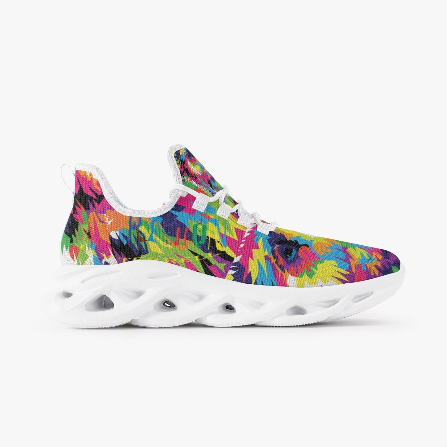 Animal Print Bounce Mesh Knit Sneakers - White - Xpreshun Fashions