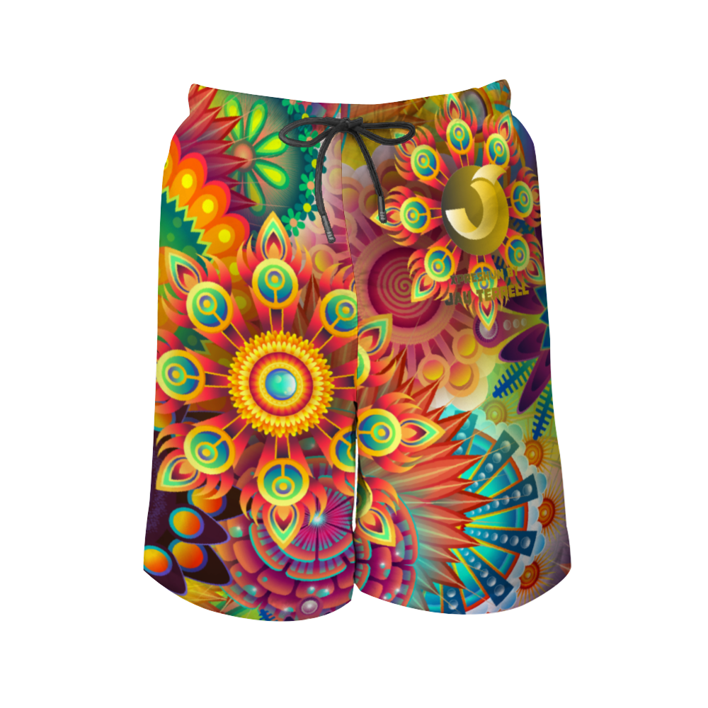Xpreshun Trippy Flowers Men's Quick Drying Swim Trunks Beach Shorts with Mesh Lining