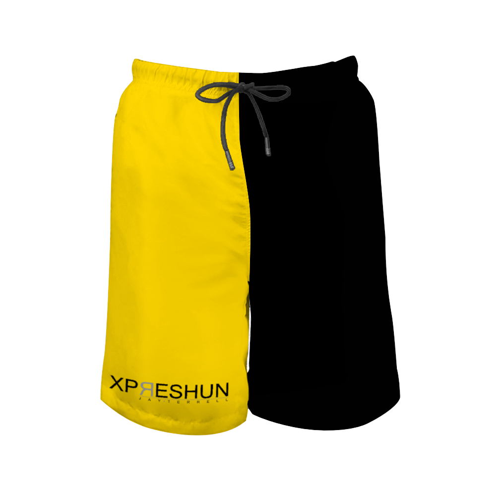Black and Gold Quick Drying Swim Trunks Beach Shorts with Mesh Lining