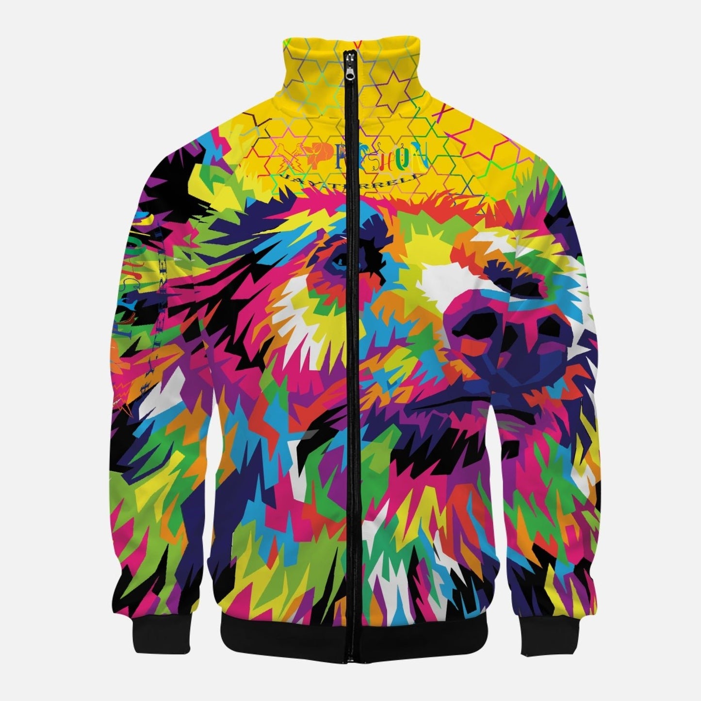 Xpreshun Animal Print (gold) Stand Collar Zipper-up Hoodie