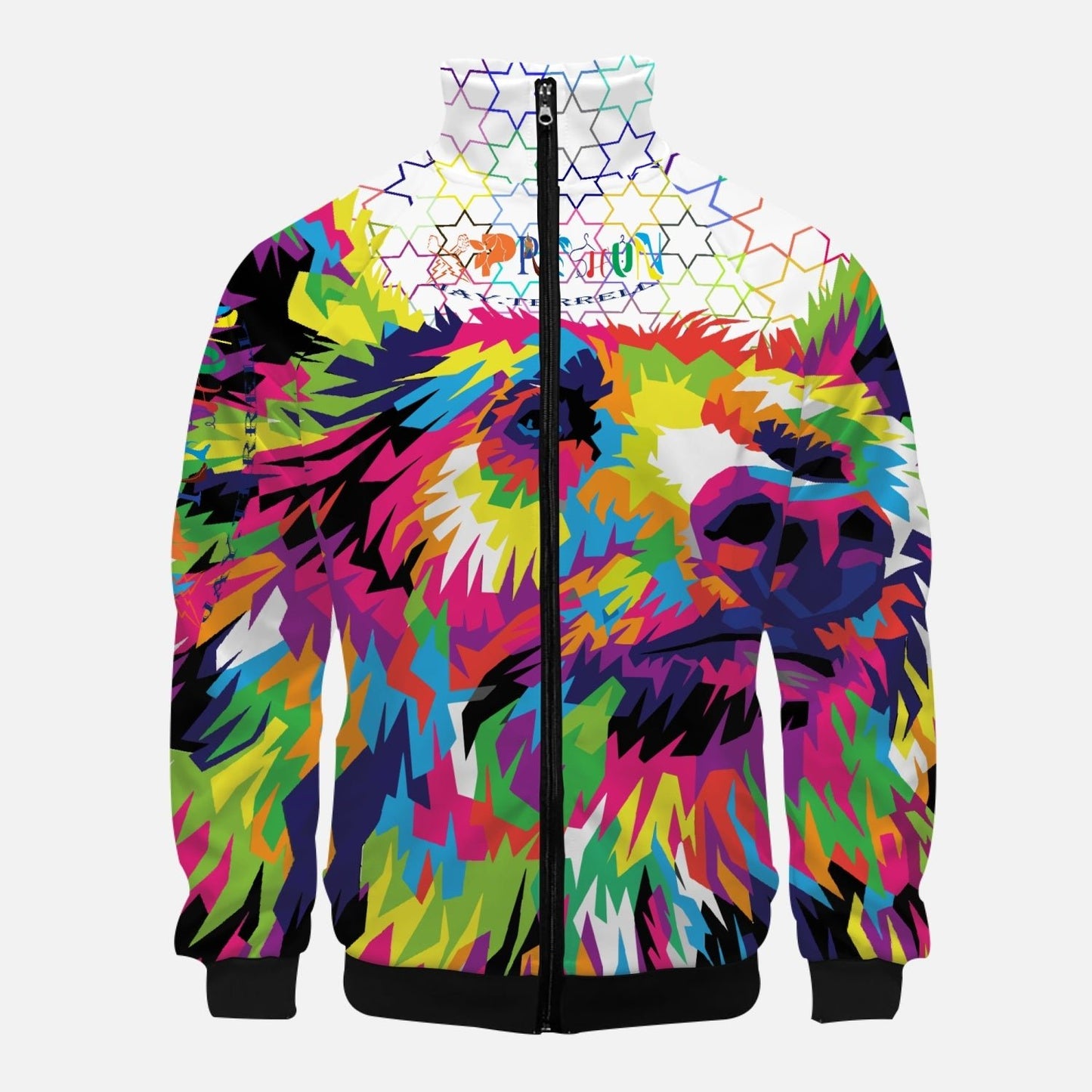 Xpreshun Animal Print (white) Stand Collar Zipper-up Hoodie