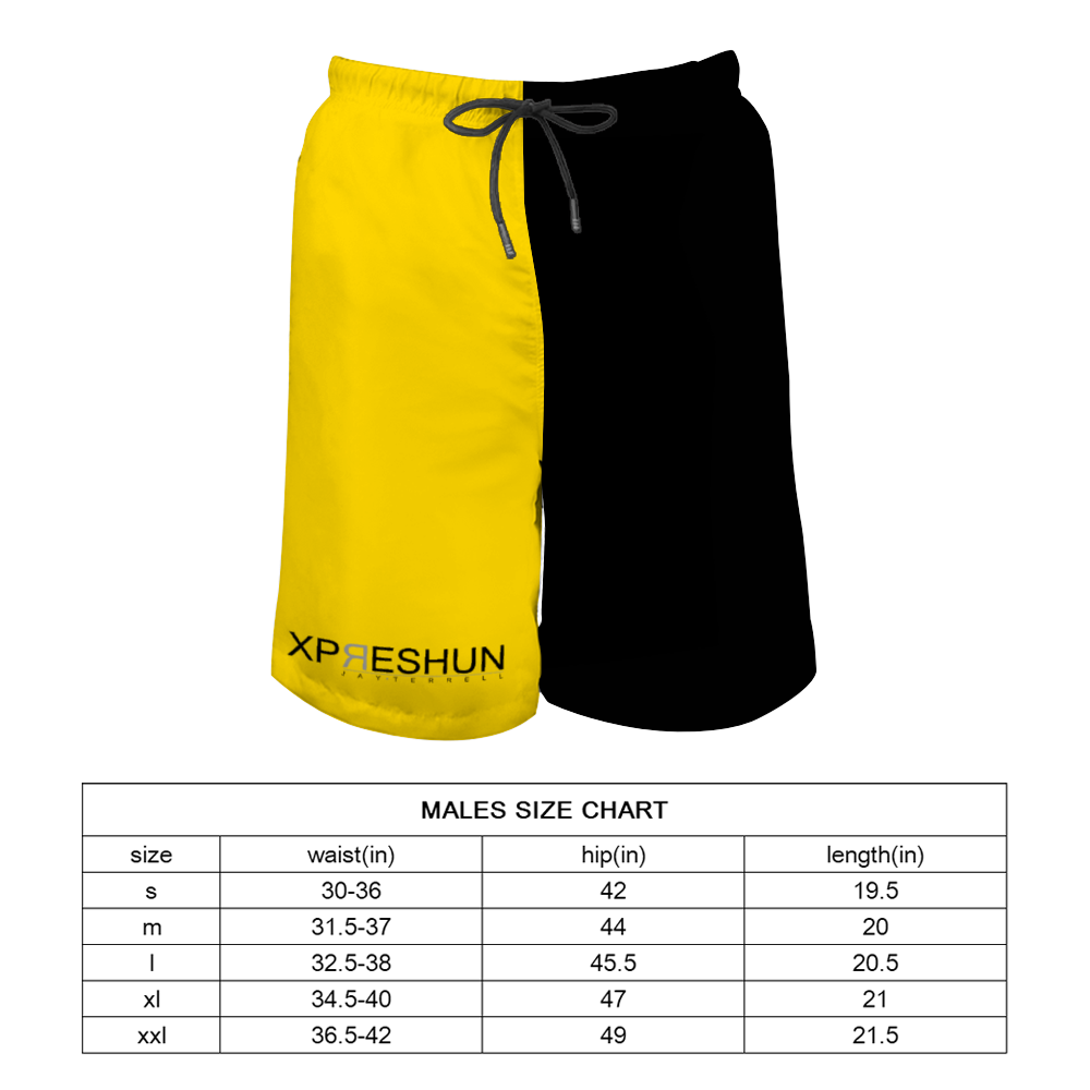 Black and Gold Quick Drying Swim Trunks Beach Shorts with Mesh Lining