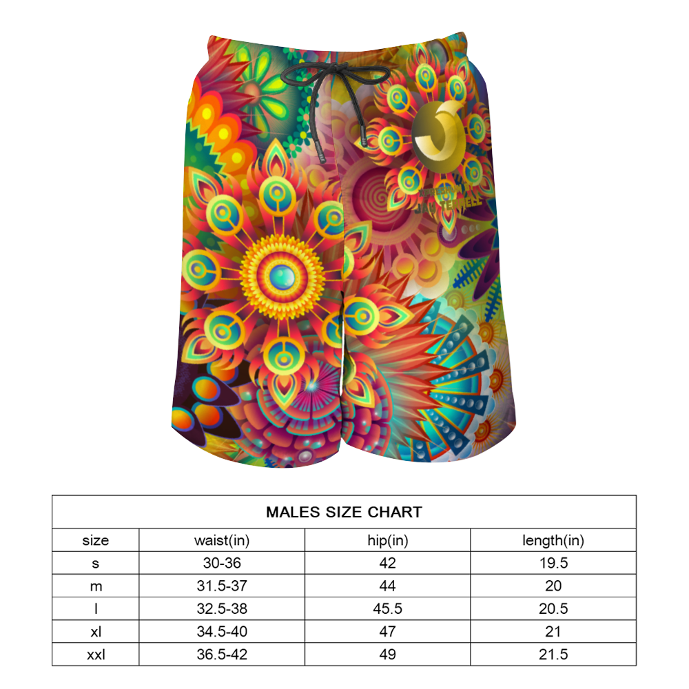 Xpreshun Trippy Flowers Men's Quick Drying Swim Trunks Beach Shorts with Mesh Lining