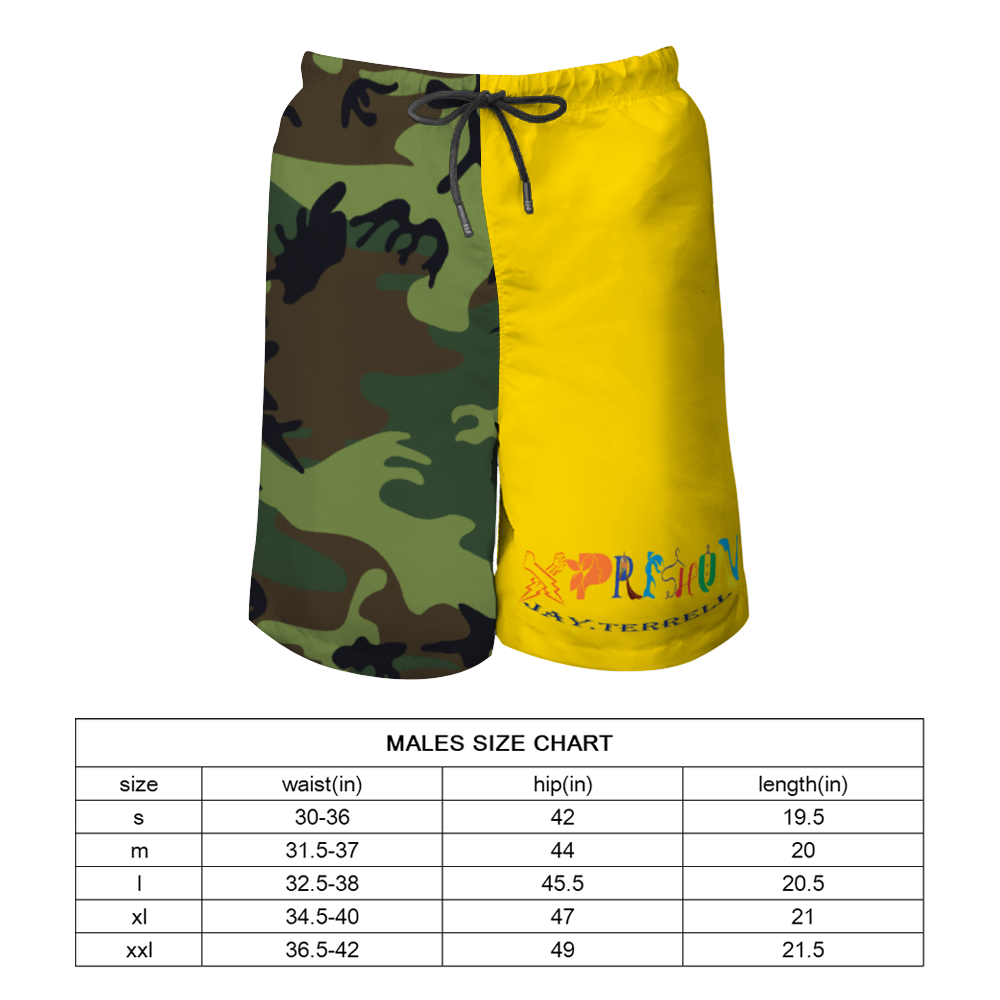 Gold and Camo Quick Drying Swim Trunks Beach Shorts with Mesh Lining
