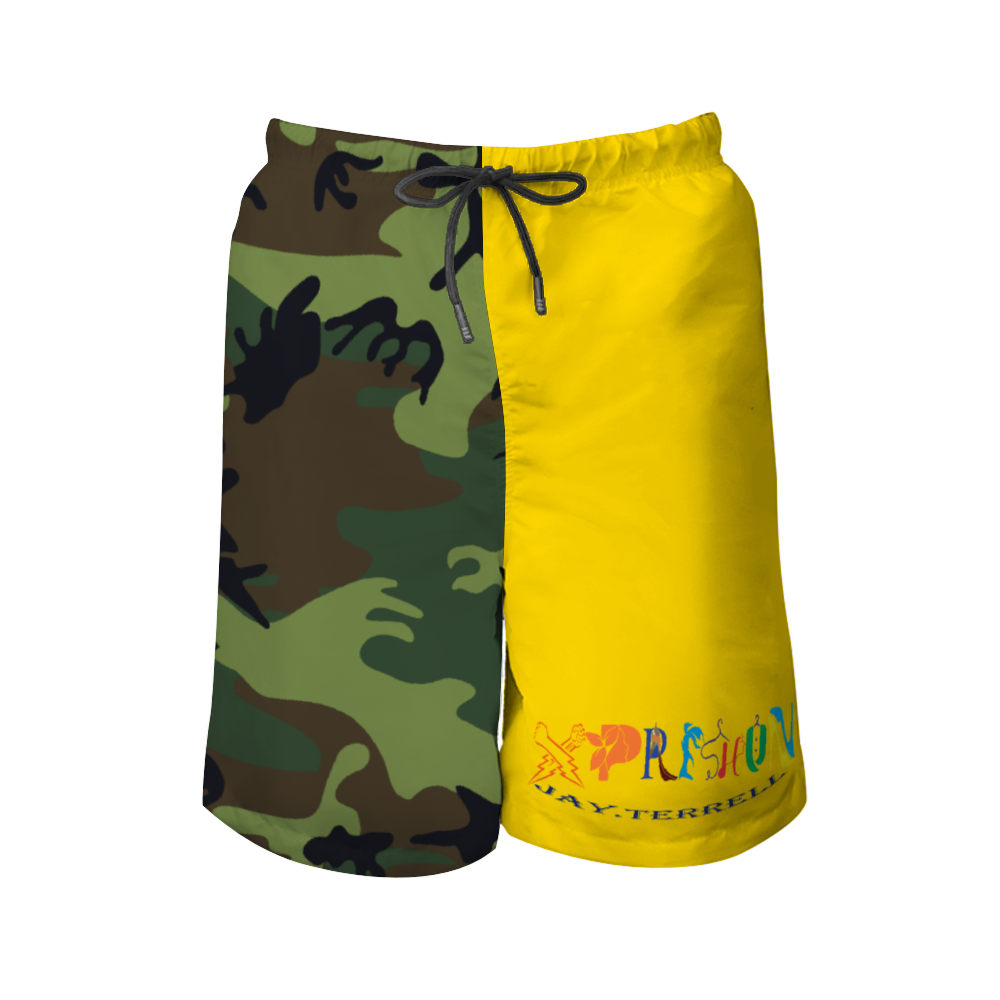 Gold and Camo Quick Drying Swim Trunks Beach Shorts with Mesh Lining